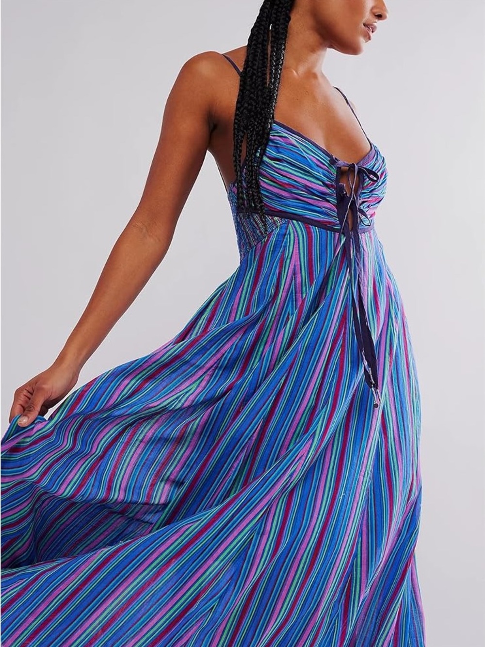 NWOT Free People Dream Weaver Aqua Blue Striped Boho Maxi Dress S
